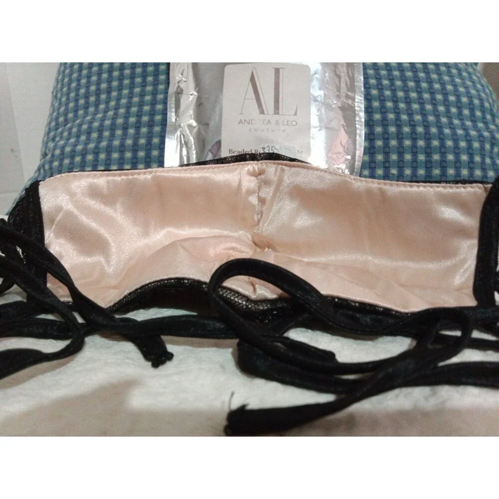 Andrea & Leo Couture Costume Face Mask Black Lace Beadwork Exterior Satin Lining